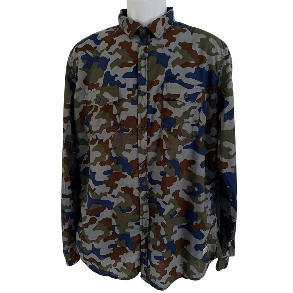 Ed Hardy Archive Y2K Camo Button Up Shirt‎ Mens L Slim Fit Tattoo Streetwear